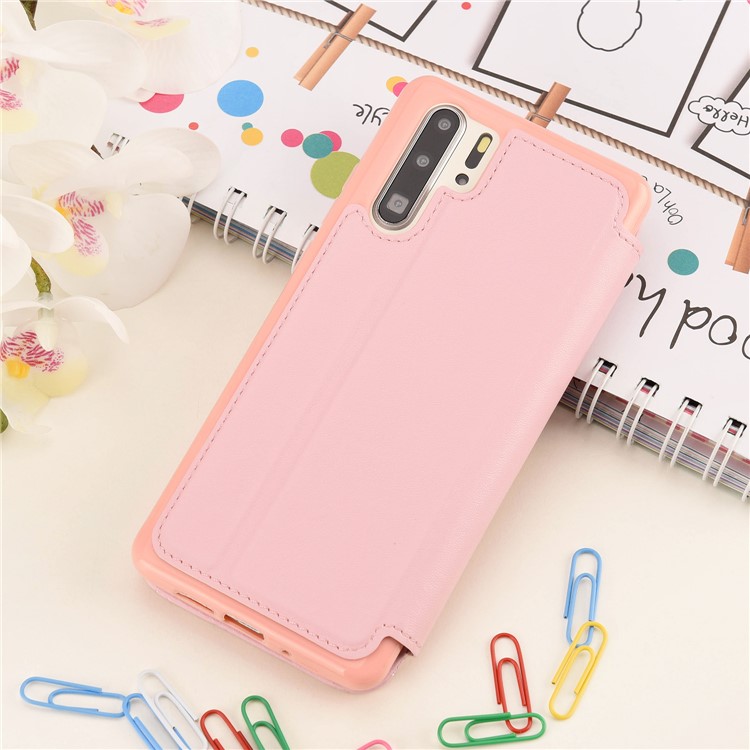 Stitching Rhombus Crown Stand Leather Phone Case Cover with Card Slots for Huawei P30 Pro - Pink-7