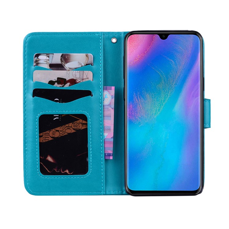 Imprint Heart Flower Wallet Leather Stand Case for Huawei P Smart+ 2019 / Enjoy 9s / Honor 10i / nova 4 lite - Blue-4