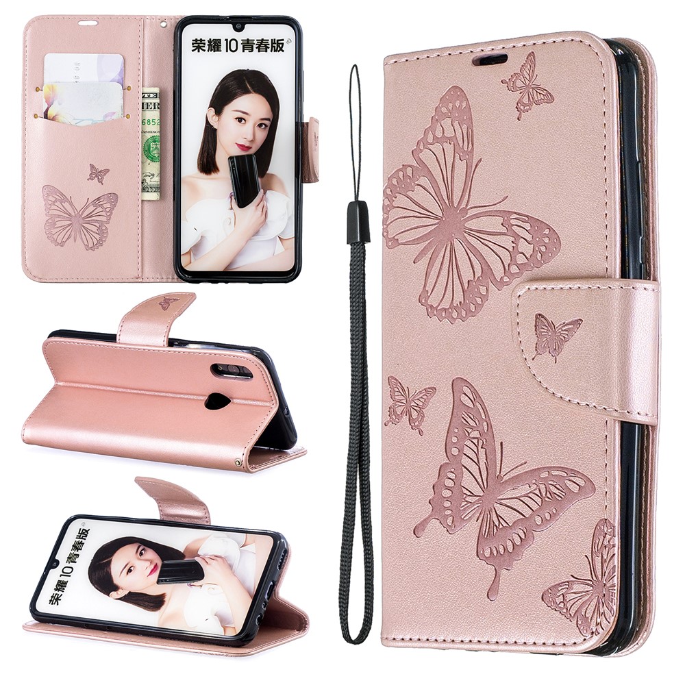 Für Huawei P Smart (2019) / Ehre 10 Lite PU Leder Impressum Schmetterlings-Handyhülle - Rosa-1