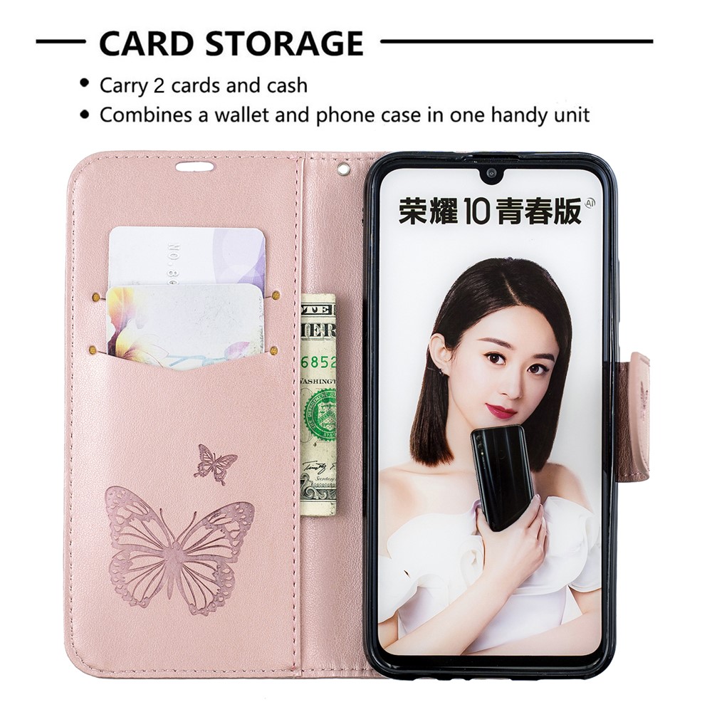 Für Huawei P Smart (2019) / Ehre 10 Lite PU Leder Impressum Schmetterlings-Handyhülle - Rosa-6