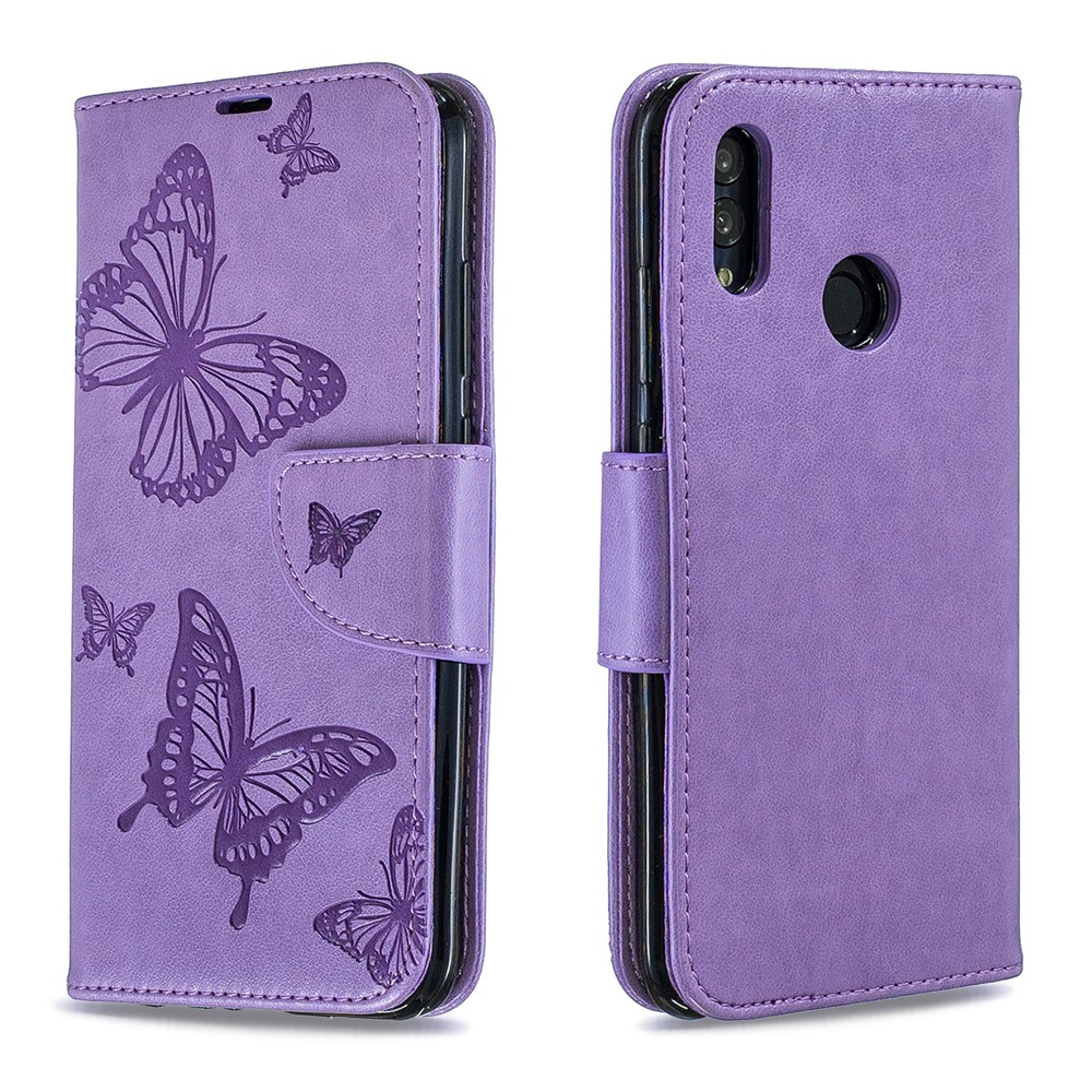 Para Huawei P Inteligente (2019) / Honra 10 Lite PU Couro Impressão Borboletas Caso De Telefone - Roxa-4