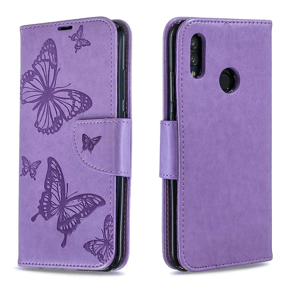 For Huawei P Smart (2019) / Honor 10 Lite PU Leather Imprint Butterflies Phone Case - Purple-4