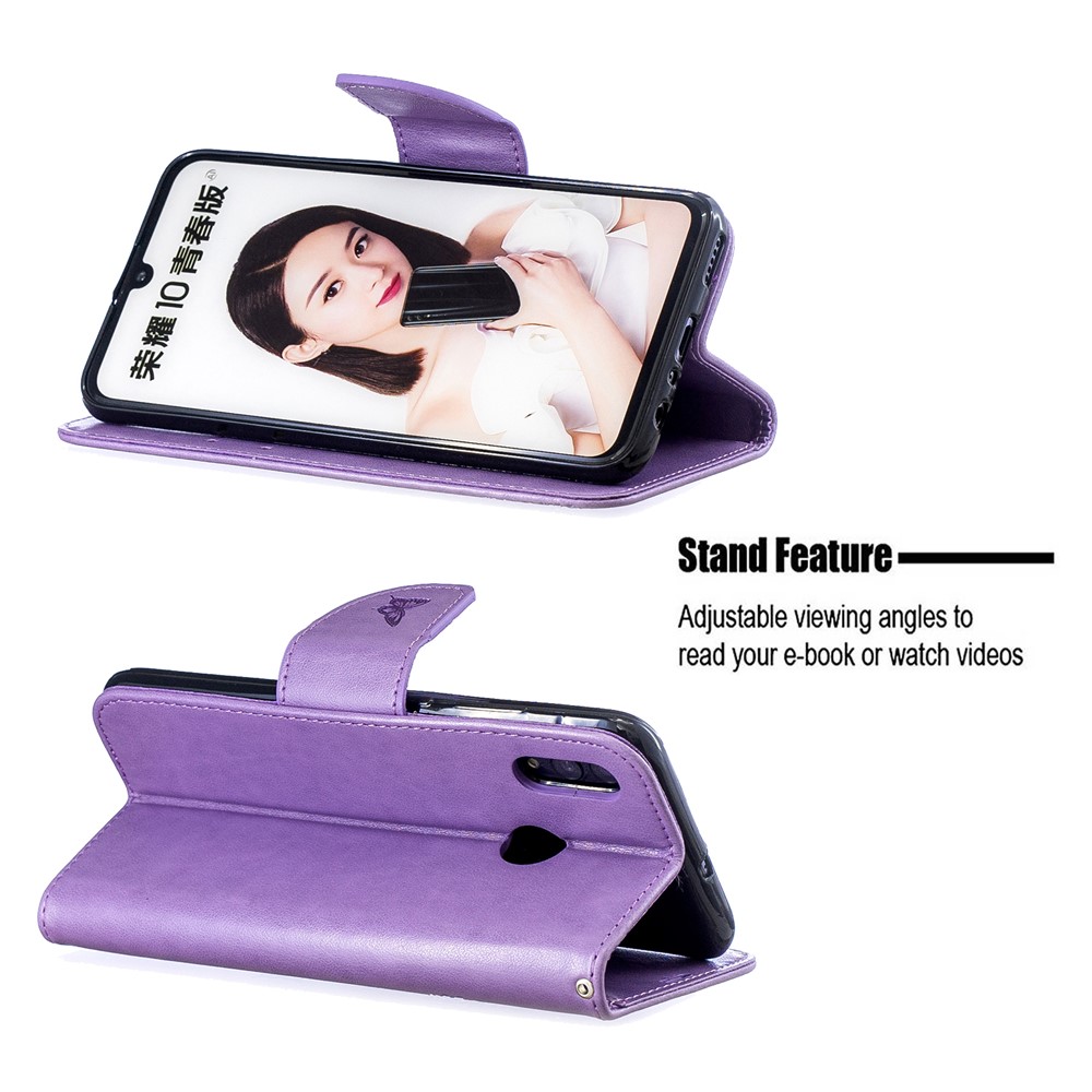 For Huawei P Smart (2019) / Honor 10 Lite PU Leather Imprint Butterflies Phone Case - Purple-5