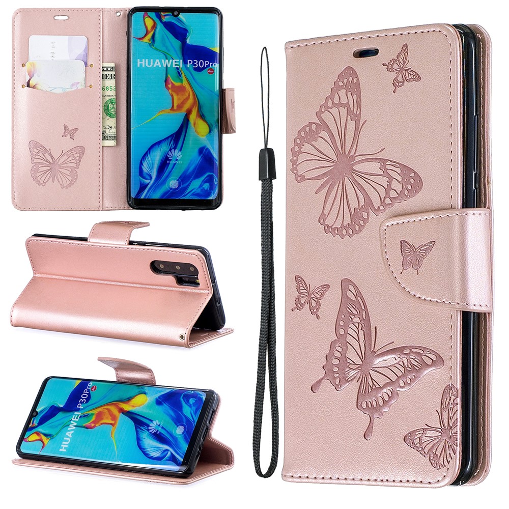 Per Huawei P30 Pro Custodia In Pelle Con Stampa Di Impronte In PU - Rosa-1
