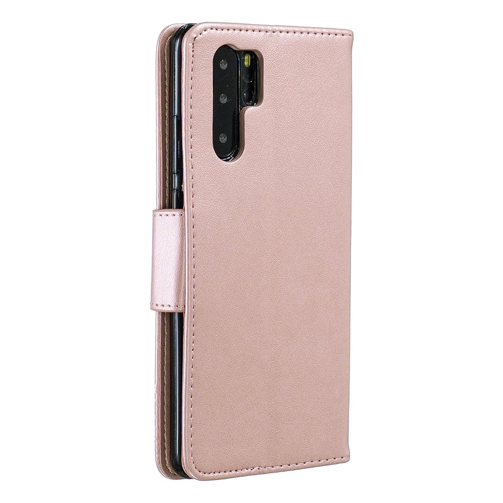 Per Huawei P30 Pro Custodia In Pelle Con Stampa Di Impronte In PU - Rosa-3