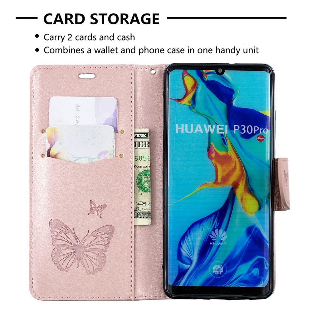 Per Huawei P30 Pro Custodia In Pelle Con Stampa Di Impronte In PU - Rosa-6