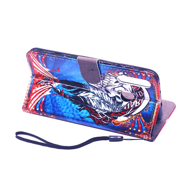 Laser Carving Pattern Printing Wallet Leather Case with Strap for Huawei nova 4 - Tribal Feather Skull-5