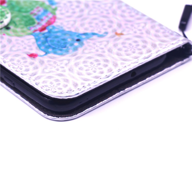 Laser Carving Pattern Printing Wallet Leather Case with Strap for Huawei P Smart (2019) / Nova Lite 3 (Japan) - Elephant-10