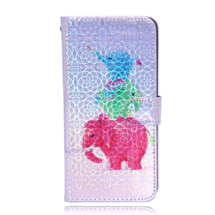 Laser Carving Pattern Printing Wallet Leather Case with Strap for Huawei P Smart (2019) / Nova Lite 3 (Japan) - Elephant-2