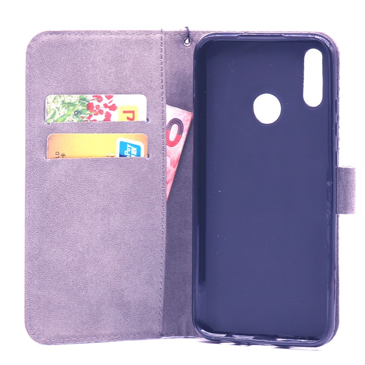 Laser Carving Pattern Printing Wallet Leather Case with Strap for Huawei P Smart (2019) / Nova Lite 3 (Japan) - Elephant-4