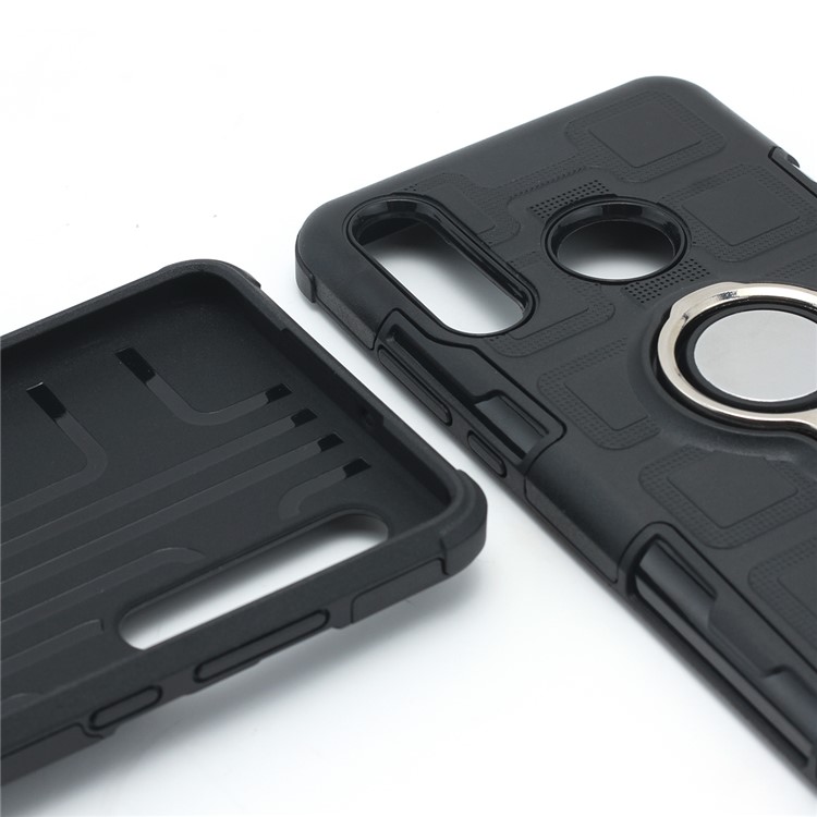 Geometric Pattern TPU PC Hybrid Case with Magnetic Car Mount Ring Holder for Huawei P30 Lite / nova 4e - Black-12