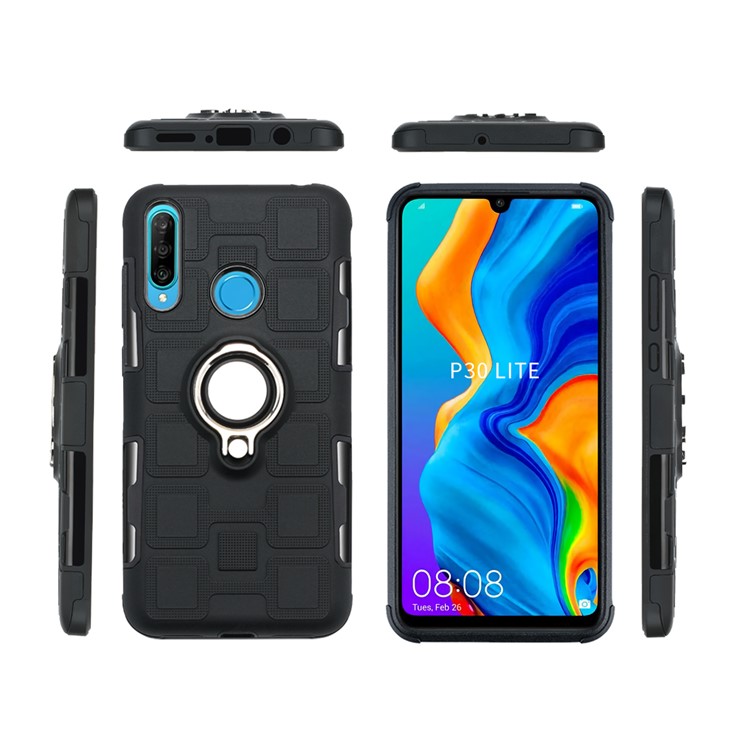 Geometric Pattern TPU PC Hybrid Case with Magnetic Car Mount Ring Holder for Huawei P30 Lite / nova 4e - Black-13