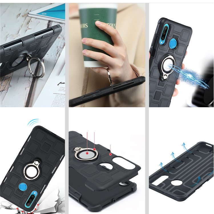 Geometric Pattern TPU PC Hybrid Case with Magnetic Car Mount Ring Holder for Huawei P30 Lite / nova 4e - Black-14