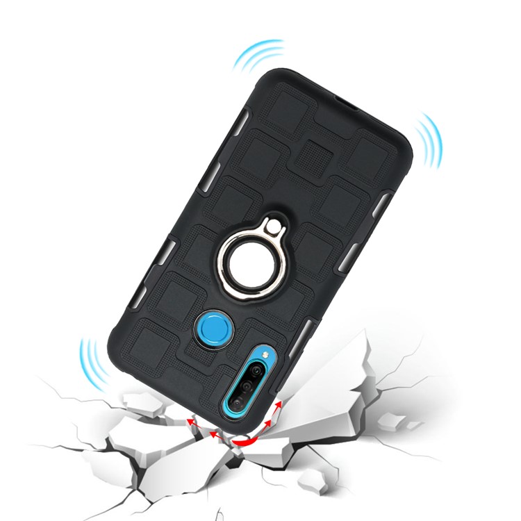 Geometric Pattern TPU PC Hybrid Case with Magnetic Car Mount Ring Holder for Huawei P30 Lite / nova 4e - Black-2