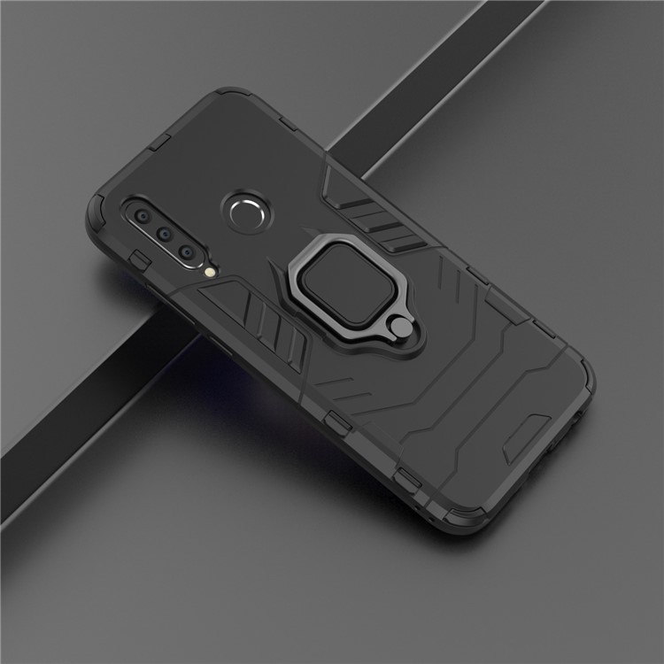 Finger Ring Kickstand PC + TPU Hybrid Phone Case for Huawei Honor 10i - Black-10