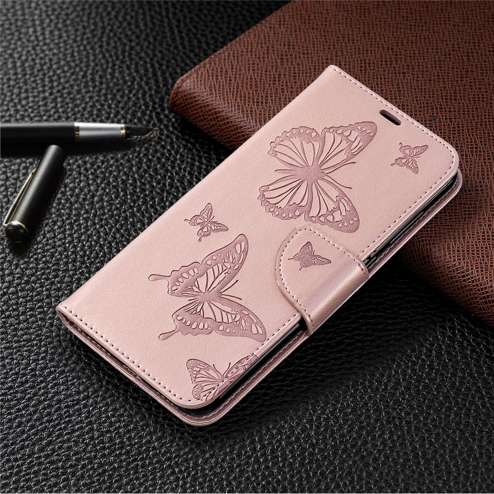 Impresión de Billetera de Cuero de Mariposa Para Huawei Y7 (2019) / Y7 Prime (2019) - Oro Rosa