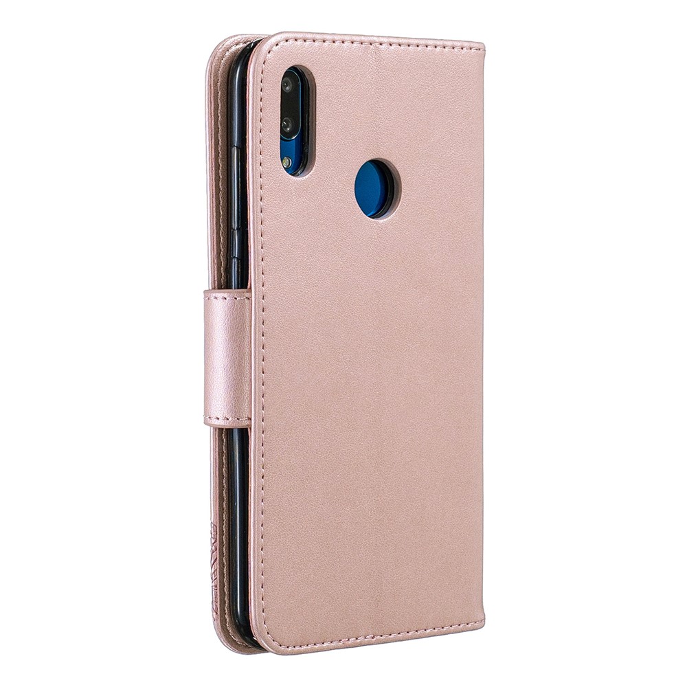 Étui à Portefeuille en Cuir de Papillon Empreint Pour Huawei Y7 (2019) / Y7 Prime (2019) - or Rose