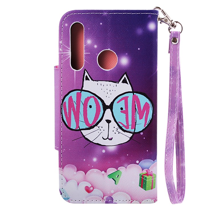 Pattern Printing Cross Texture Leather Wallet Case for Huawei P Smart Plus 2019 / Enjoy 9s / Honor 10i / nova 4 lite - Lovely Cat Wearing Glasses-3