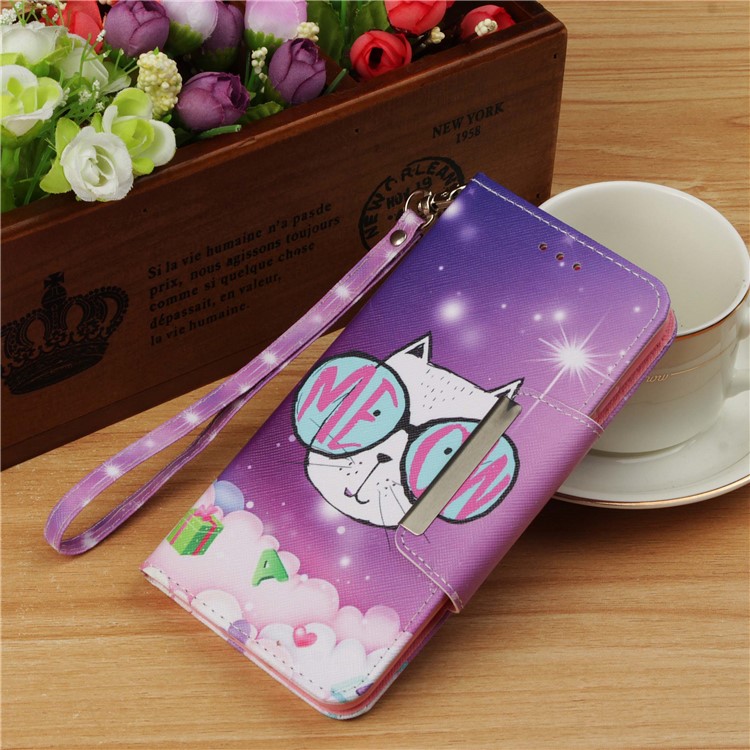 Pattern Printing Cross Texture Leather Wallet Case for Huawei P Smart Plus 2019 / Enjoy 9s / Honor 10i / nova 4 lite - Lovely Cat Wearing Glasses-8