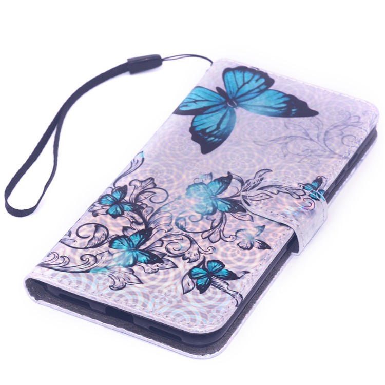 Laser Carving Pattern Printing Wallet Leather Case with Strap for Huawei Y7 Pro (2019) / Enjoy 9 - Blue Butterfly-7