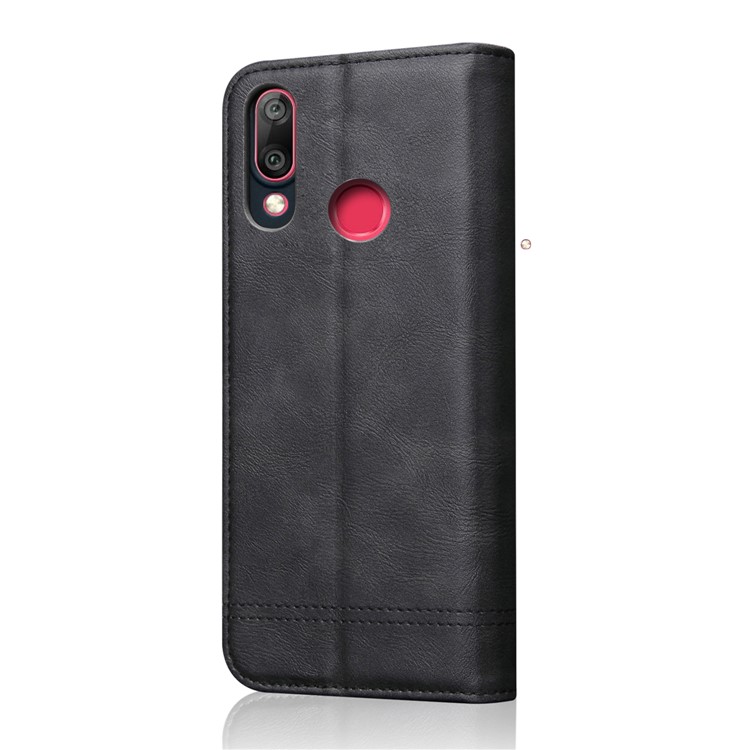 Estojo De Couro Do Vintage Do Cavalo Louco Auto-absorvido Para Huawei Y7 (2019) - Preto-3
