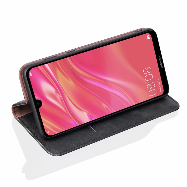 Estojo De Couro Do Vintage Do Cavalo Louco Auto-absorvido Para Huawei Y7 (2019) - Preto-6