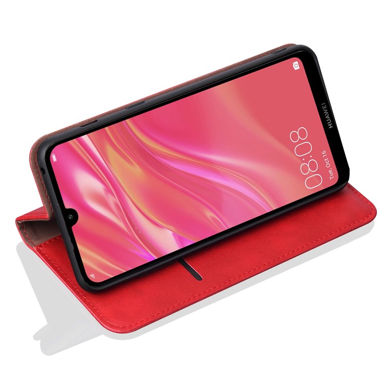 Estojo De Couro Do Vintage Do Cavalo Louco Auto-absorvido Para Huawei Y7 (2019) - Vermelho-6