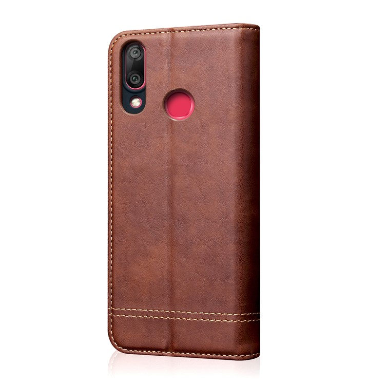 Estojo De Couro Do Vintage Do Cavalo Louco Auto-absorvido Para Huawei Y7 (2019) - Café-3