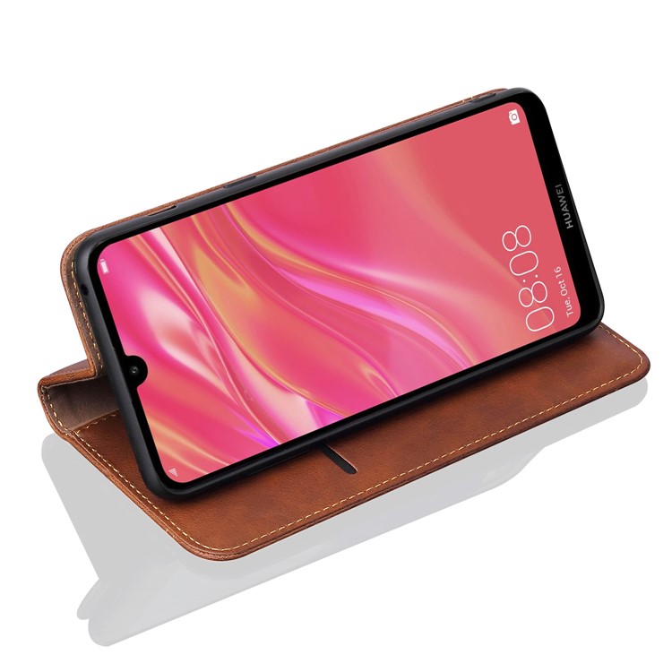 Estojo De Couro Do Vintage Do Cavalo Louco Auto-absorvido Para Huawei Y7 (2019) - Café-6