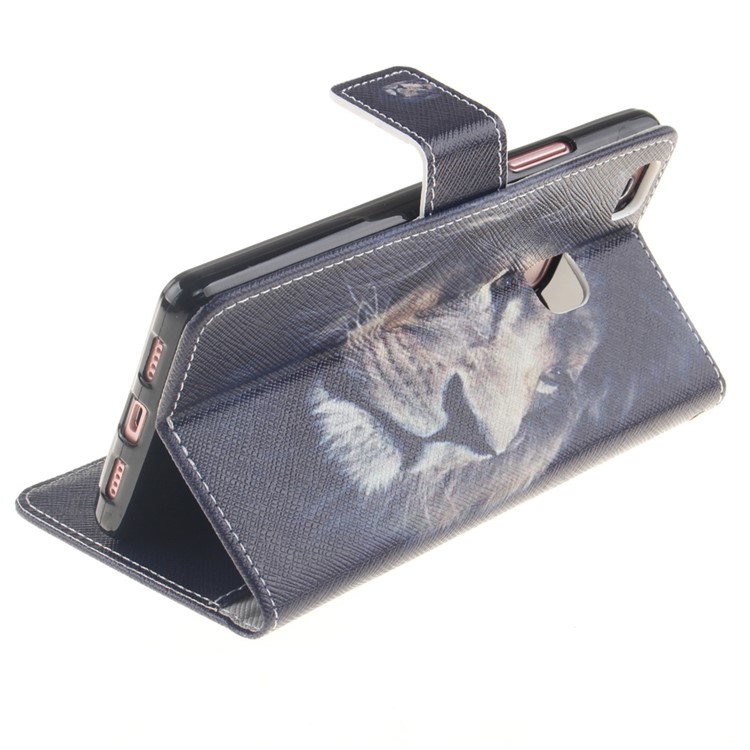Brieftasche Leder Standfuß für Huawei P9 Lite - Löwe Struktur-6