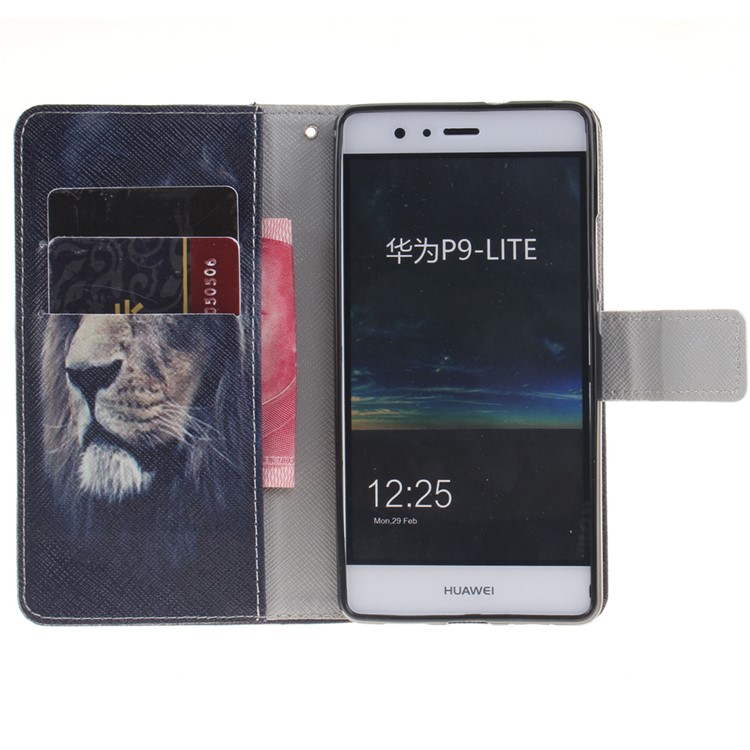 Brieftasche Leder Standfuß für Huawei P9 Lite - Löwe Struktur-8