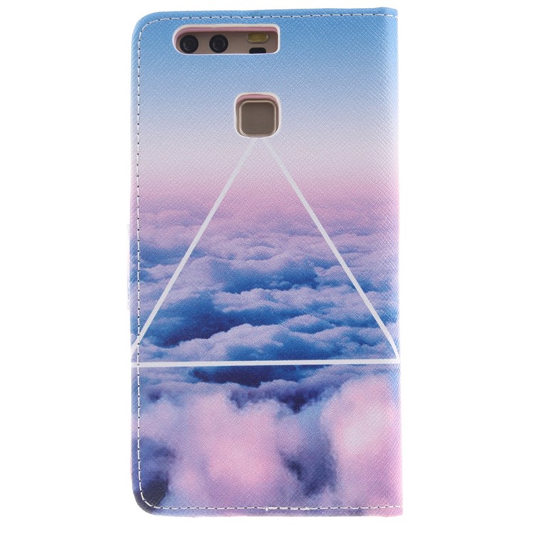 PU Leather Wallet Flip Cover for Huawei P9 - Triangle and Clouds-2