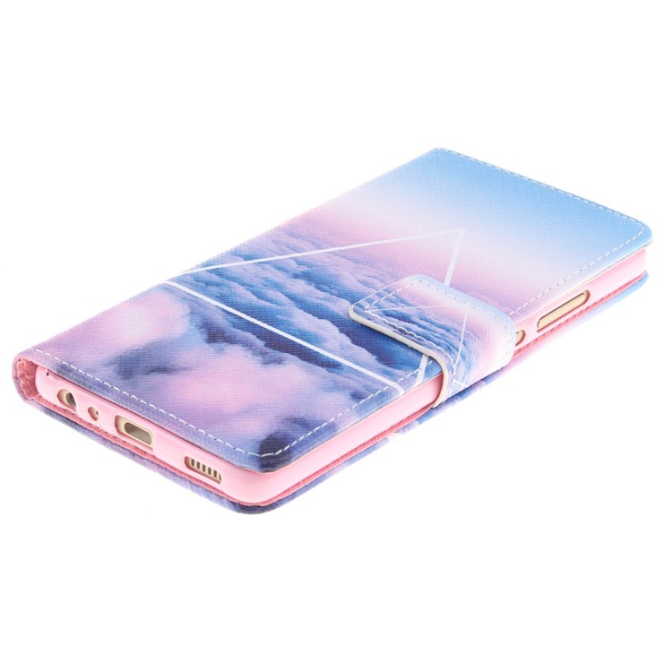 PU Leather Wallet Flip Cover for Huawei P9 - Triangle and Clouds-3