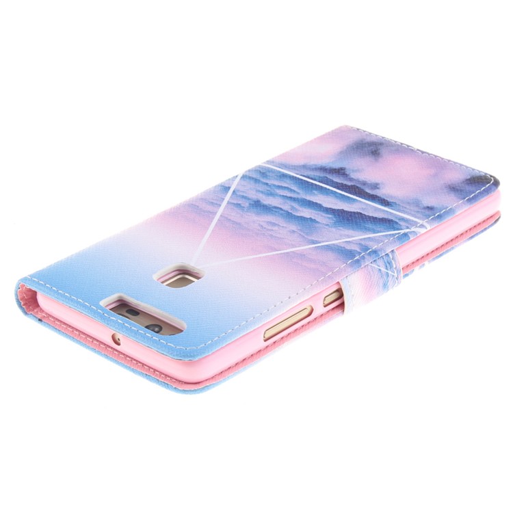PU Leather Wallet Flip Cover for Huawei P9 - Triangle and Clouds-4