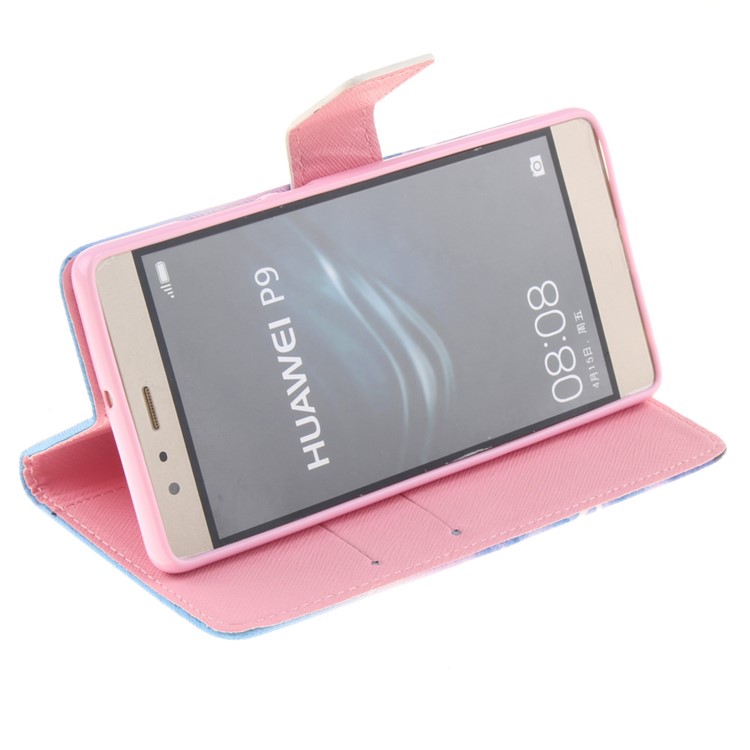 PU Leather Wallet Flip Cover for Huawei P9 - Triangle and Clouds-5