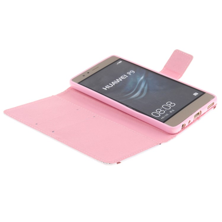 PU Leather Wallet Flip Cover for Huawei P9 - Triangle and Clouds-7