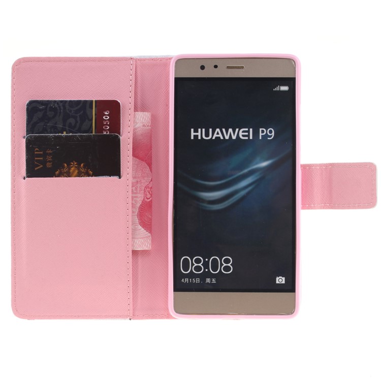 PU Leather Wallet Flip Cover for Huawei P9 - Triangle and Clouds-8