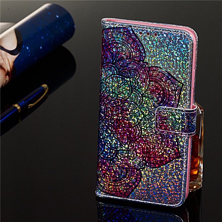 Pattern Printing Glitter Sequins Leather Wallet Case for Huawei P30 Pro - Mandala Flower-12