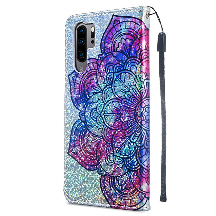 Pattern Printing Glitter Sequins Leather Wallet Case for Huawei P30 Pro - Mandala Flower-7