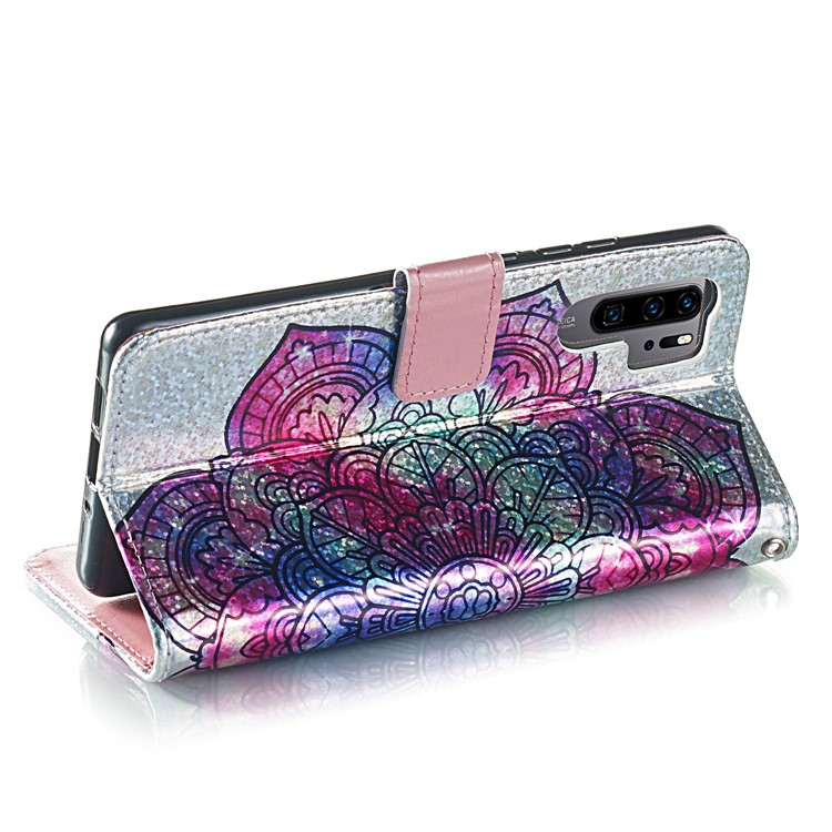 Pattern Printing Glitter Sequins Leather Wallet Case for Huawei P30 Pro - Mandala Flower-8