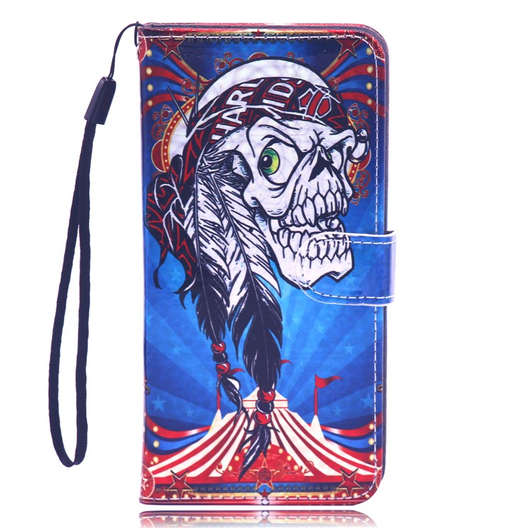 Laser Carving Pattern Printing Wallet Leather Case with Strap for Huawei Y6 (2019) - Tribal Feather Skull-2