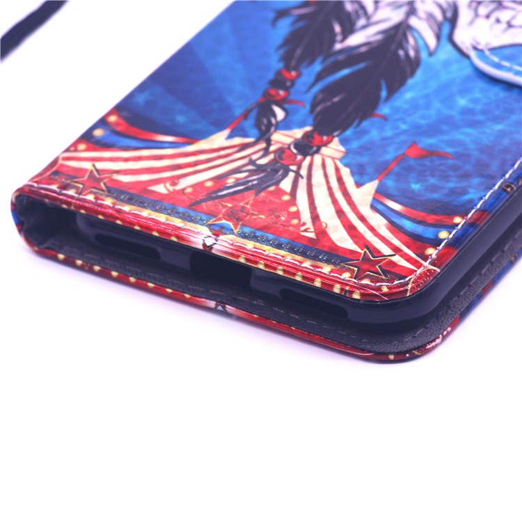 Laser Carving Pattern Printing Wallet Leather Case with Strap for Huawei Y6 (2019) - Tribal Feather Skull-6