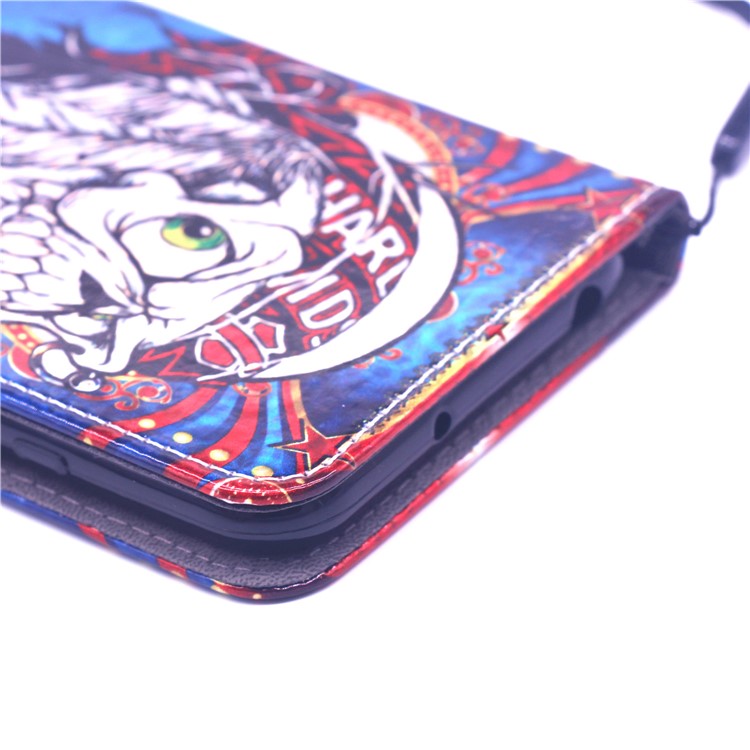 Laser Carving Pattern Printing Wallet Leather Case with Strap for Huawei Y6 (2019) - Tribal Feather Skull-7