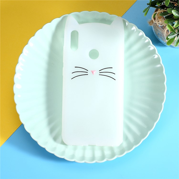 3D Mustache Cat Silicone Phone Case for Huawei Y7 (2019) - Transparent-1