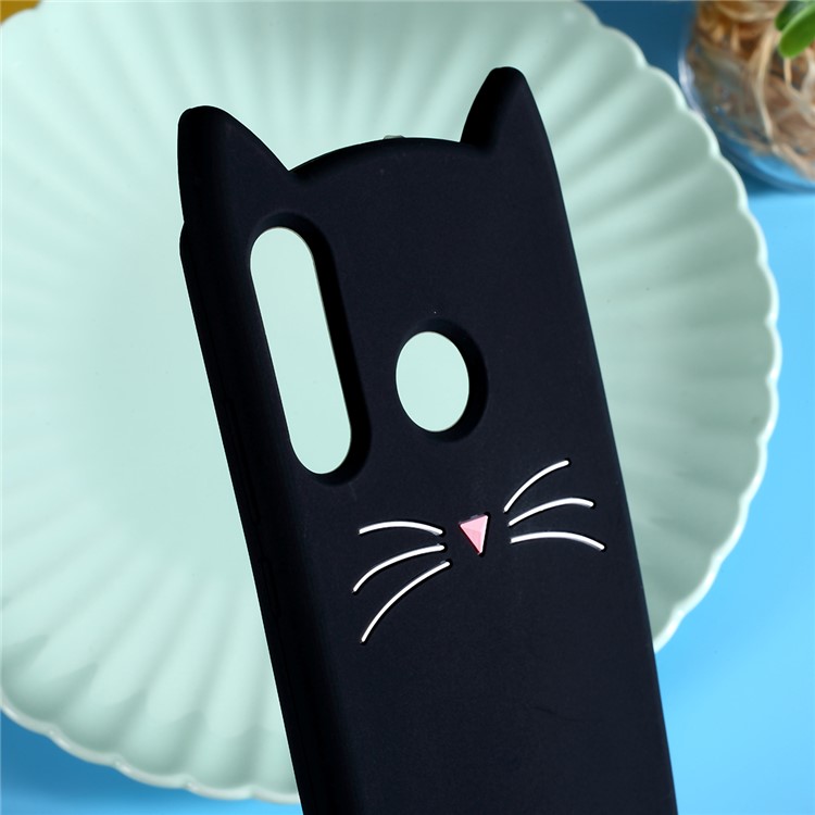 3D Mustache Cat Silicone Phone Case for Huawei P30 Lite / nova 4e - Black-3