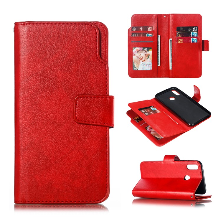 9 Card Slots Crazy Horse Leather Wallet Case for Huawei Y9 (2019)/Enjoy 9 Plus - Red-1