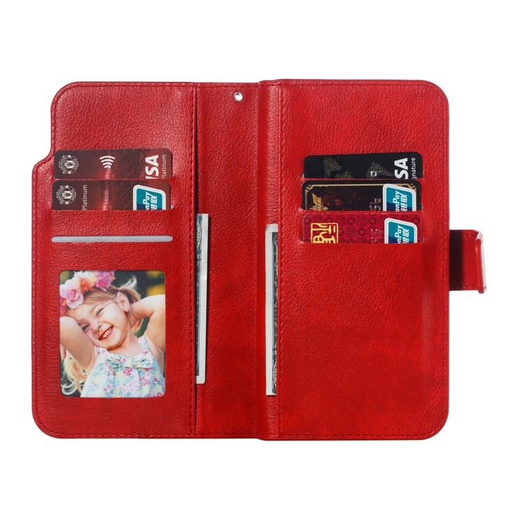 9 Card Slots Crazy Horse Leather Wallet Case for Huawei Y9 (2019)/Enjoy 9 Plus - Red-6