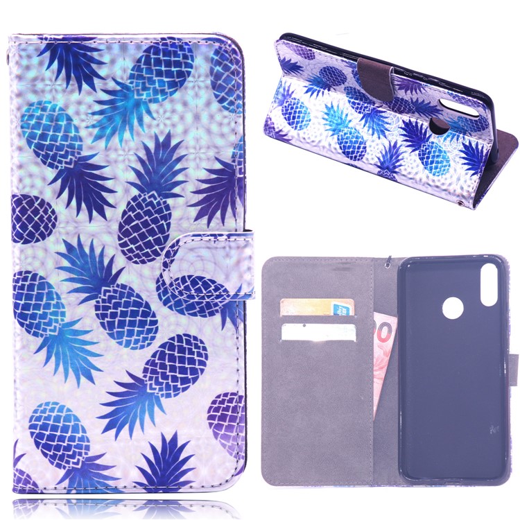 Laser Carving Pattern Printing Wallet Leather Cover for Huawei Y9 (2019)/Enjoy 9 Plus - Pineapple-1