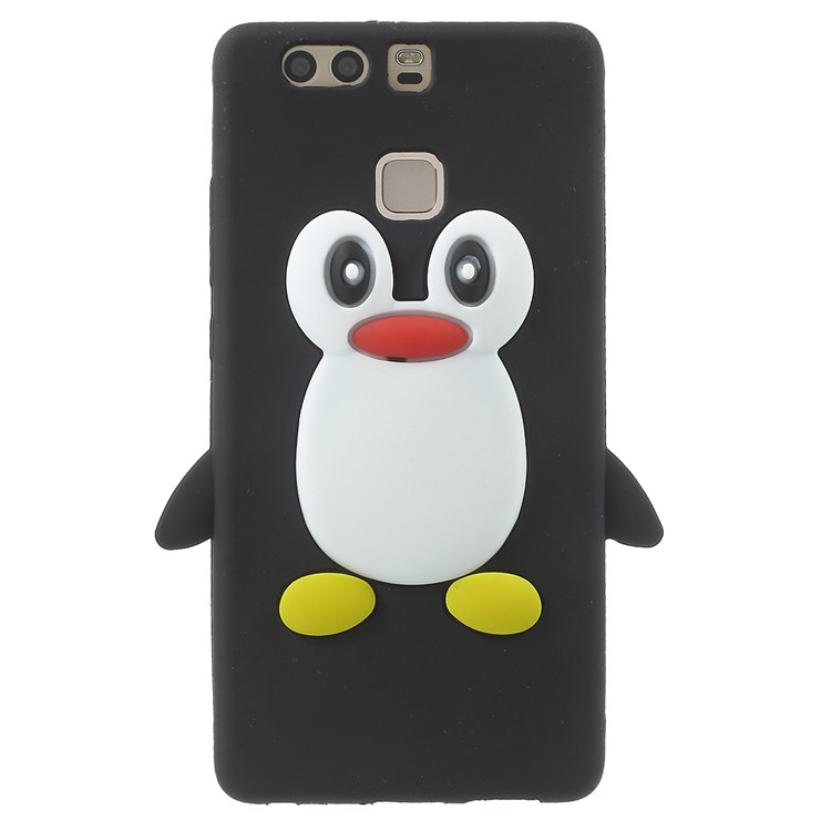 For Huawei P9 3D Penguin Soft Silicone Case - Black-1
