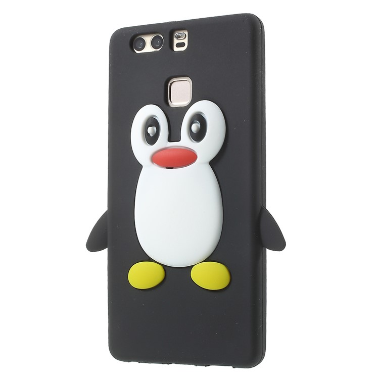 For Huawei P9 3D Penguin Soft Silicone Case - Black-3
